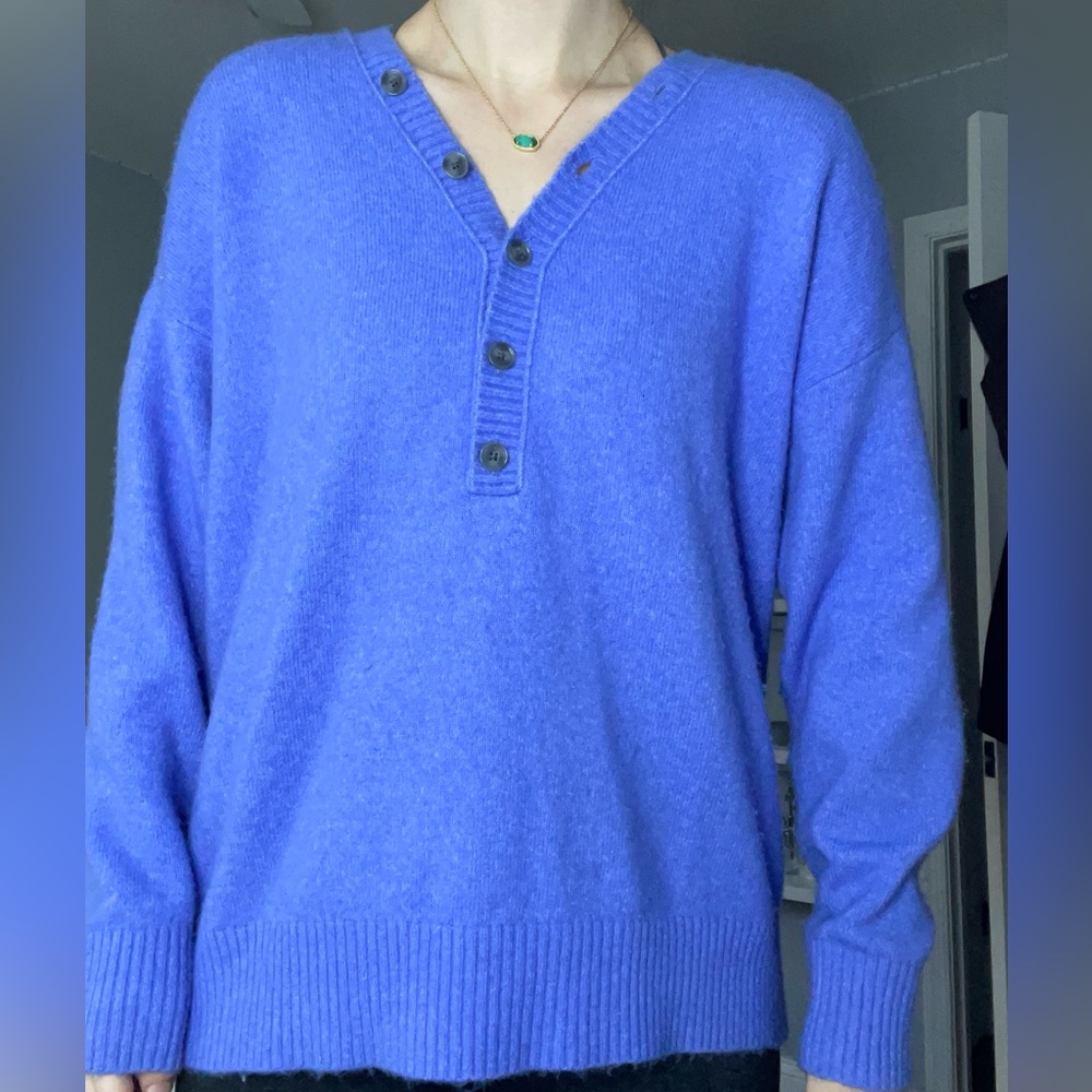 LOFT Blue Quarter Button Sweater | Size L Petite | Good Condition | Gently worn